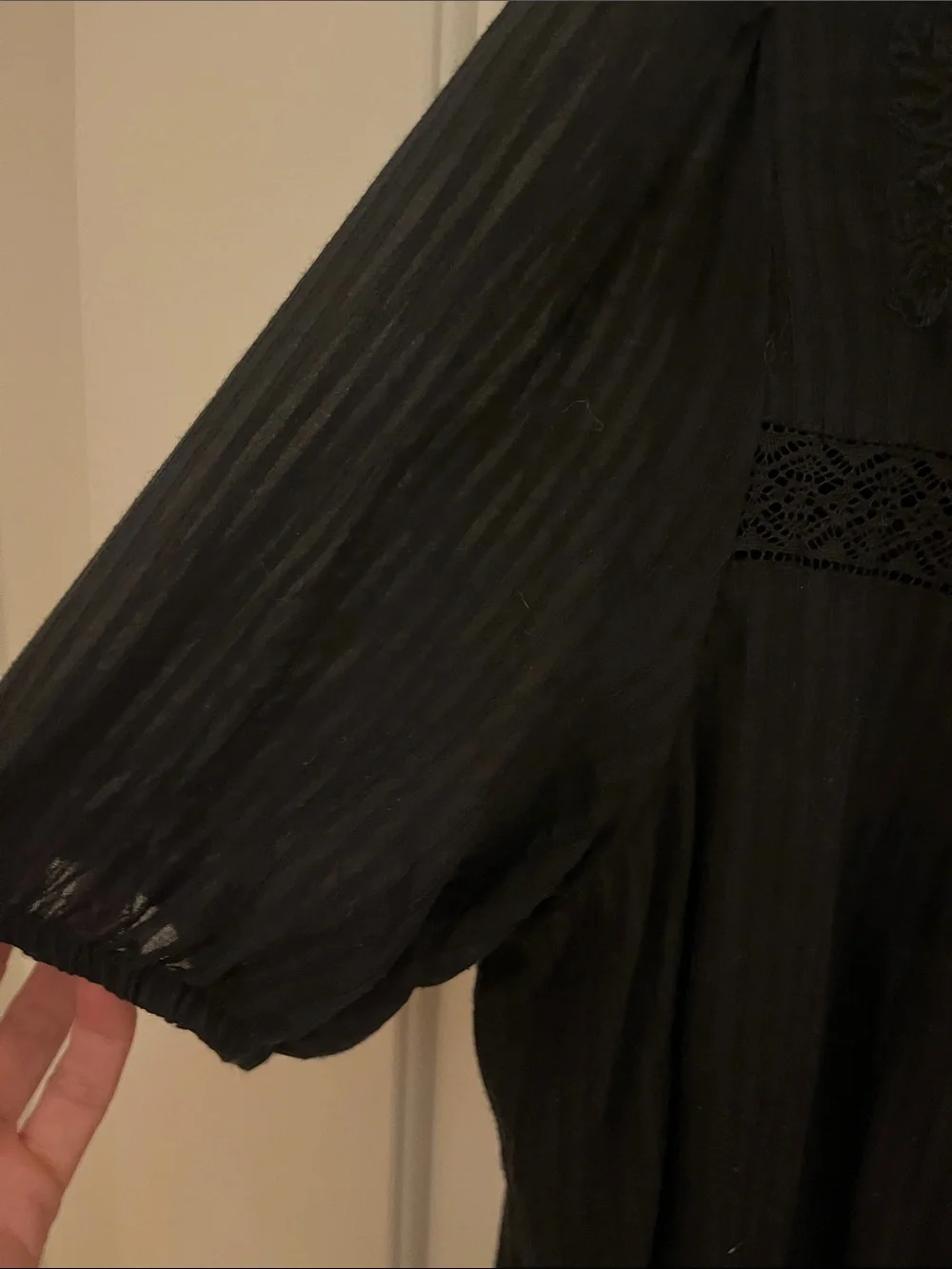 LOFT Black Short-Sleeve Embroidered Peasant Blouse